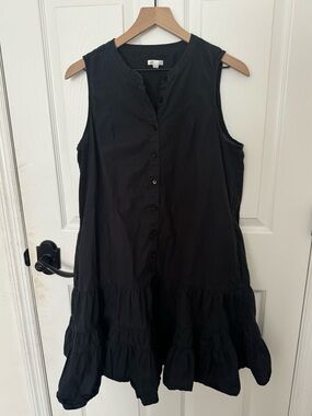 Joie sleeveless button down tiered black dress L